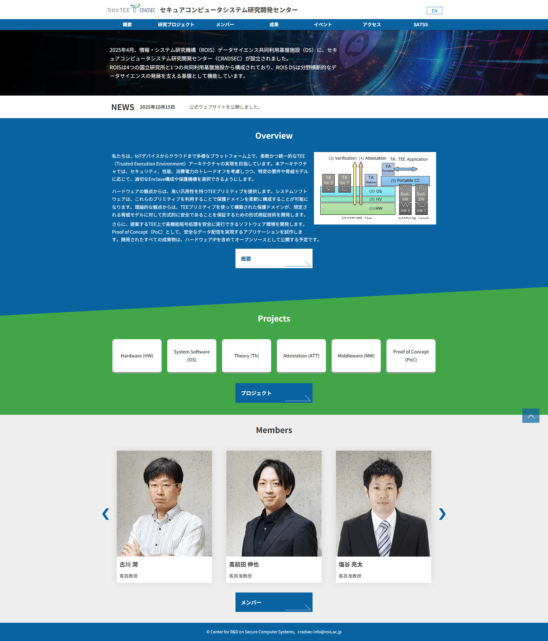 情報・システム研究機構 様webサイト制作 トップページ(PC版)